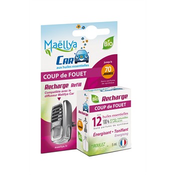 Recharge Désodorisant Voiture Bio Maellya Huiles Essentielles Coup De Fouet 5 Ml