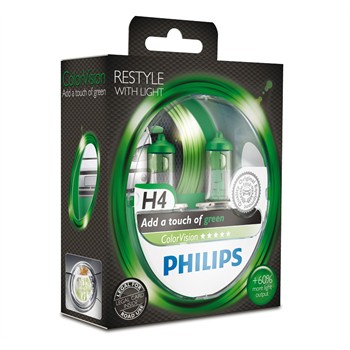 2 Ampoules Philips H4 Colorvision Verte 60/55 W 12 V
