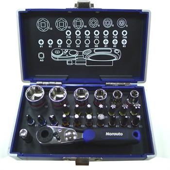 Coffret Clé À Cliquet Carré 1/4'' + Douilles 6 Pans 5-13 Mm Et Embouts Norauto 26 Pièces
