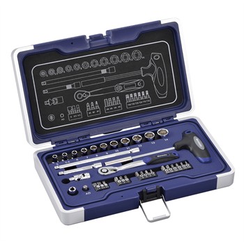 Coffret Clé À Cliquet Carré 1/4'' + Douilles 6 Pans 5-14 Mm Et Embouts Norauto 34 Pièces