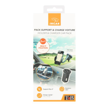 Support De Smartphone Sur Ventouse + Chargeur Allume-cigare Micro Usb Ou Iphone Tnb