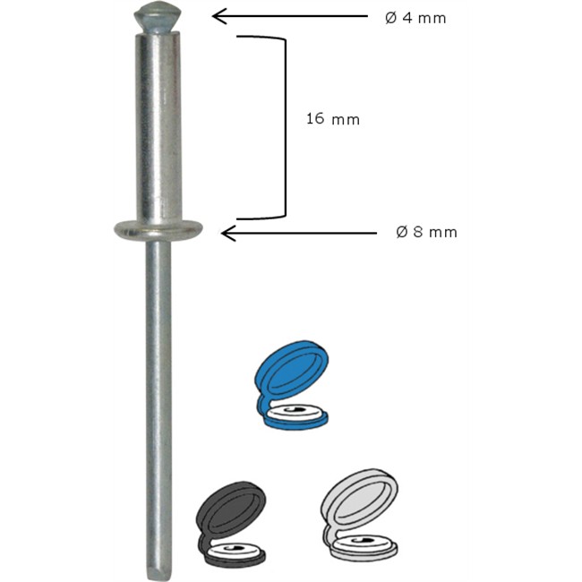 50 rivets alu 4 x 16 mm + 50 capuchons RESTAGRAF
