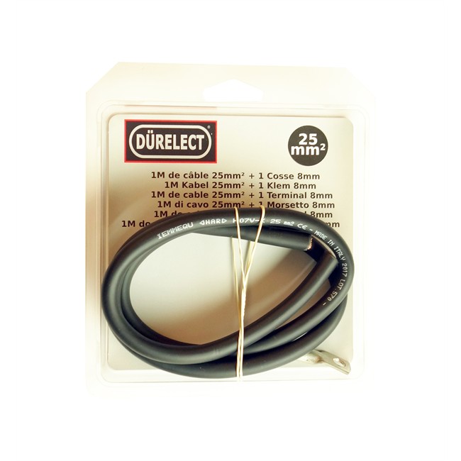 Kit 1 m câble 25 mm² + 1 cosse de trou 8 mm DÜRELECT