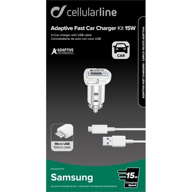 Chargeur rapide allume cigare avec câble micro USB pour Samsung CELLULAR LINE