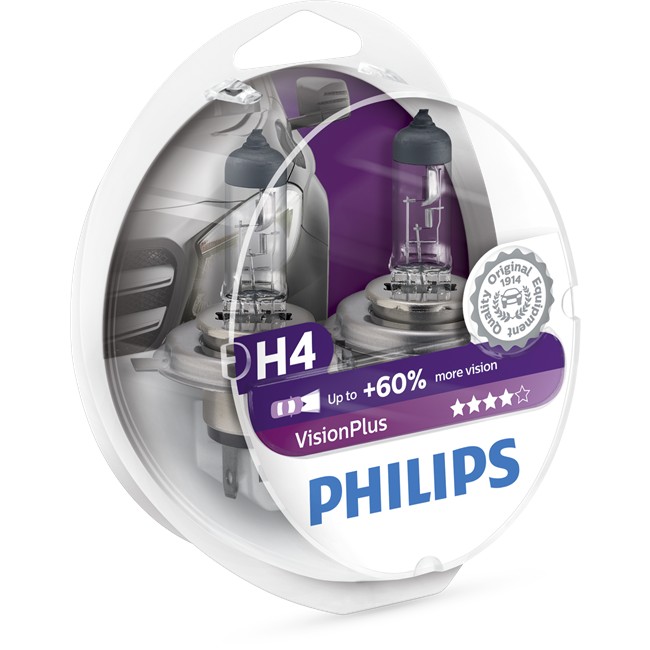 2 Ampoules Philips H4 Visionplus 55 W 12 V