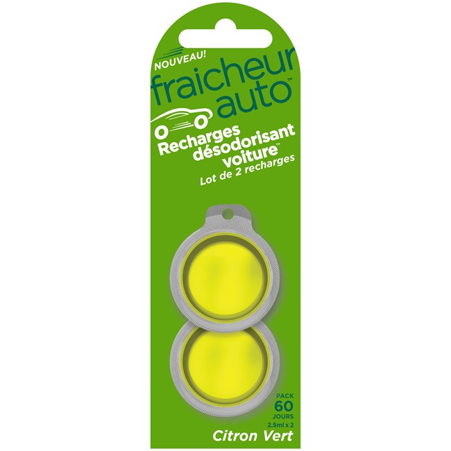 Lot de 2 recharges désodorisant voiture THINK Fraîcheur Auto Citron vert