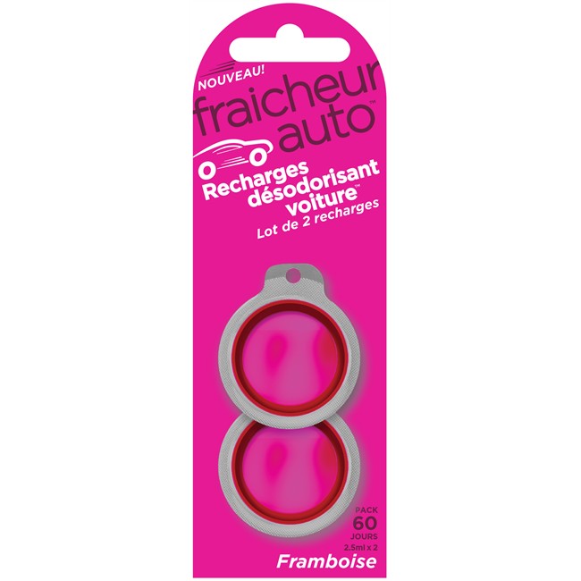 Lot de 2 recharges désodorisant voiture THINK Fraîcheur Auto Framboise