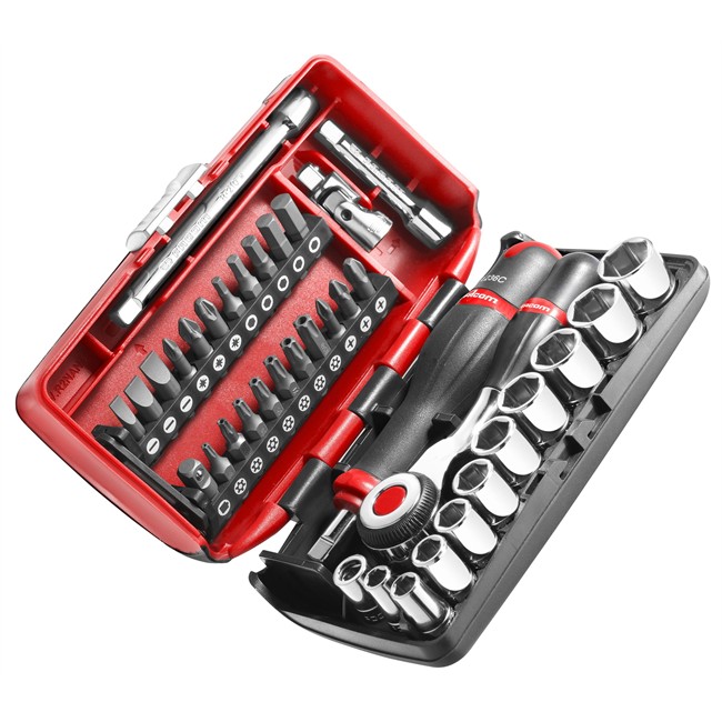 Coffret clé à cliquet carré 1/4'' + douilles 6 pans 5,5-14 mm FACOM R.360NANO 38 piè