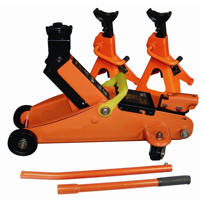 Cric hydraulique rouleur 2 t + 2 chandelles 2 t