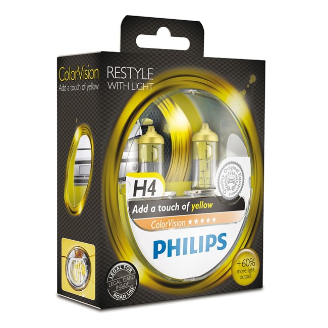 2 Ampoules Philips H4 Colorvision Jaune 60/55 W 12 V