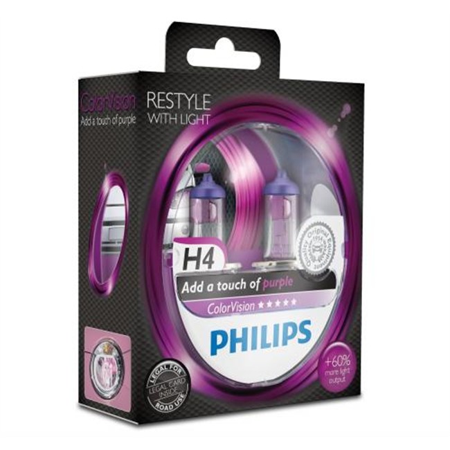 2 Ampoules Philips H4 Colorvision Rose 60/55 W 12 V