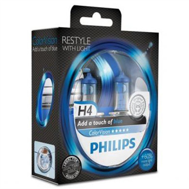 2 Ampoules Philips H4 Colorvision Bleu 60/55 W 12 V