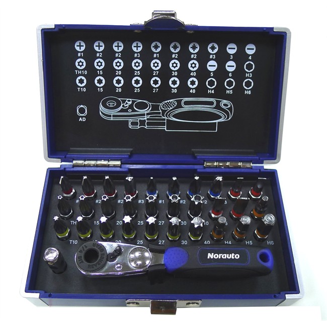 Coffret clé à cliquet carré 1/4'' + embouts NORAUTO 33 pièces