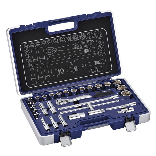 Coffret clé à cliquet carré 1/2'' + douilles 6 pans 8-32 mm NORAUTO 30 pièces
