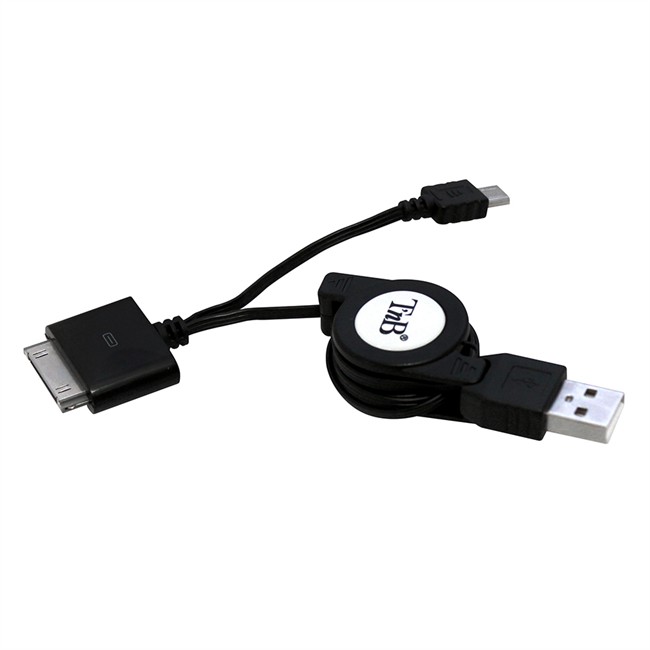Câble USB vers micro-USB ou connecteur iPhone rétractable TNB 80 cm