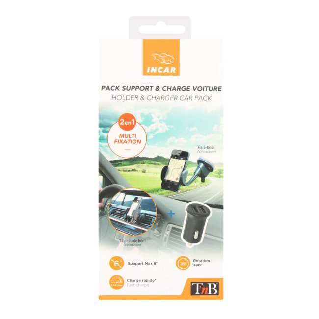 Support de smartphone sur ventouse + chargeur allume-cigare micro USB ou iPhone TNB