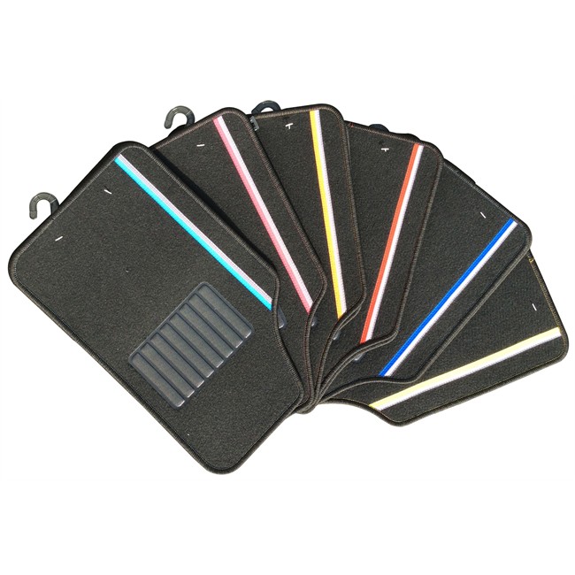 4 Tapis De Voiture Universels Moquette Primera Noir Bande Grise